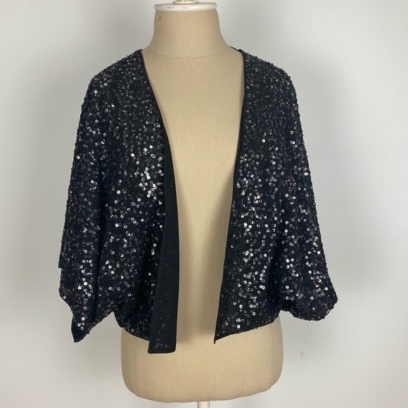 Halogen Black Sequined Light Jacket Petite M - Picture 1 of 5